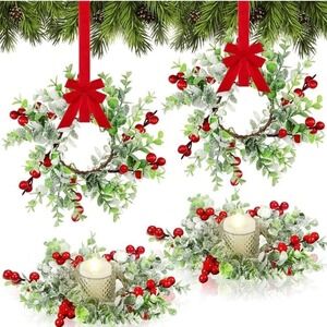 WILLBOND Small Christmas Candle Rings Wreaths Mini red Berries Christmas Kitchen